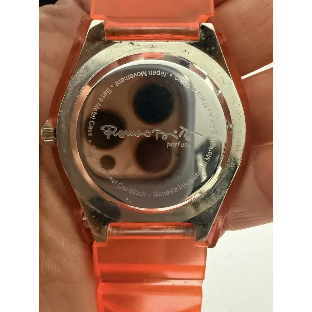 Romero Britto Woman Watch Orange Jelly Strap Rhinestone Bezel Untested